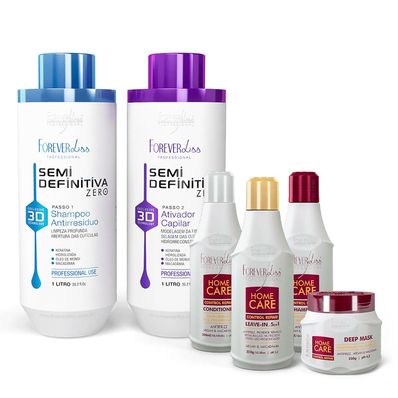 Kit Escova Semi Definitiva Zero 2x1Litro com Kit Pós Progressiva Forever Liss