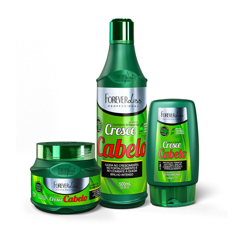 Kit Cresce Cabelo com Shampoo, Máscara 250g e Leave-in Forever Liss