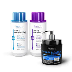 Kit Escova Semi Definitiva Zero 2x300ml com Blindagem Capilar Forever Liss
